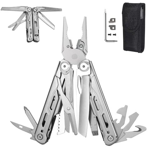 Maerd P6 Pocket Multitool Camping Multi Tools with Belt Clip, Garden Tools Pruning Saw Spring-Action Scissors and Pliers, Premium Tungsten Steel Replaceable Wire Cutters