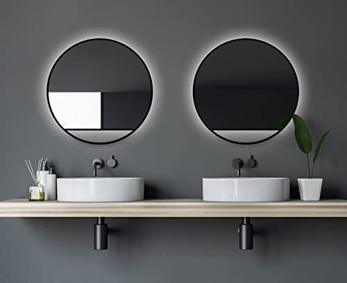 Talos Dekorativer Wandspiegel Black Hole Light indirekter LED Beleuchtung in schwarz matt Ø 60 cm