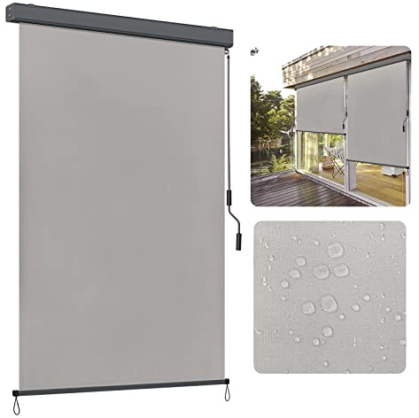 ACXIN Toldo vertical extensible para exteriores, mecanismo de manivela, para balcón, protección solar y visual, toldo con manivela para terraza y balcón (160 x 250 cm, gris claro)