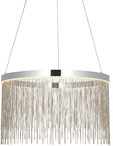 Circular Ceiling Pendant Light Fitting - Chrome Plate & Silver Waterfall Chains | Steel Construction - Includes 20W LED (SMD 2835) Cct - Dimmer Included