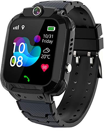 PTHTECHUS Montre Connectée Enfant GPS, Montre Intelligente avec Réveil, Lampe de Poche, SOS Podomètre Musique, Cadeaux Montre Connectée pour Garçons Filles