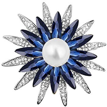 WEIESCIE Blumenbrosche Pin Für Frauen Brides Geschaffenes Kristall Brosche Blau Brosche Hochzeit/Party/Geburtstagsgeschenk mit Schmuckschatulle