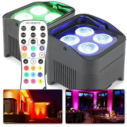 BeamZ BBP94 Uplight LED Par Strahler, 2er Set, 4 x 10 Watt, Akku Bühnenbeleuchtung 2er Set für DJ Pult, Bühnenlicht, DMX-LAN, Partylicht Musikgesteuert, Bühnenequipment, Fernbedienung