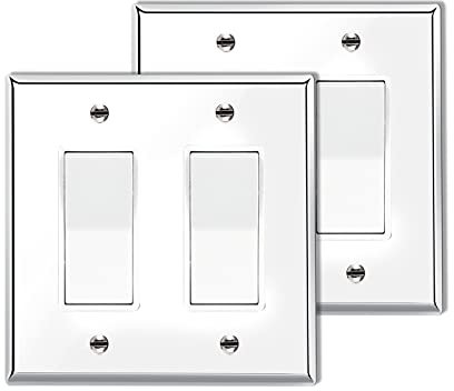 Silver Chrome Light Plates Switch Covers Polycarbonate Thermoplastic Durable 2 Gang Wall Plate Decorative Wall Outlet Cover