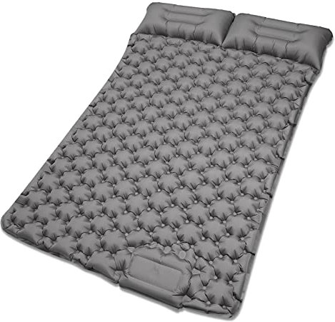 SOPPY Double Self-Inflating Camping Mat 10cm Thick - 2 Person Ultralight Sleeping Pad with Foot-Activated Pump, Waterproof Air Mattress for Couples Camping Hiking Backpacking - Grey