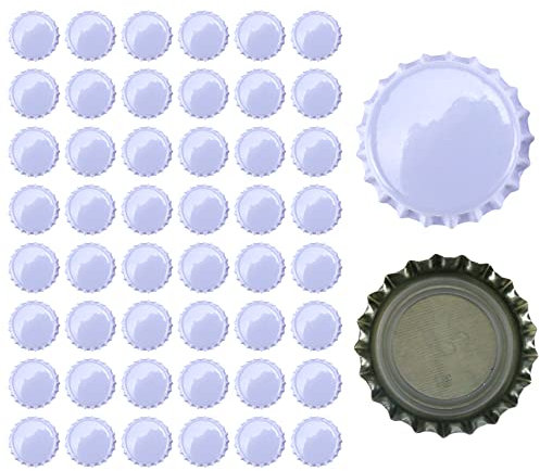 Curqia Tapas para botellas de cerveza, tapas de botella blancas de aluminio, tapas de botella de tamaño estándar de 26 mm, 50 unidades