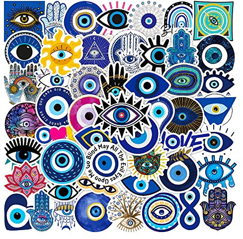 Evil Eye Aufkleber 50 Stück wasserdicht Ästhetisch blau Sticker für Laptop Scrapbook Snowboard Stoßstange Wasserflaschen Skateboard Computer Auto,Vinyl Nazar Aufkleber für Erwachsene Jugendliche