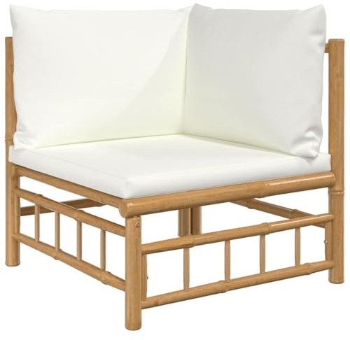 vidaXL Garten Ecksofa, Gartensofa mit Cremeweißen Kissen, Modular Lounge Sofa Sessel für Garten Terrasse, Gartenmöbel Loungemöbel, Bambus