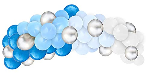 Oblique Unique® XXL Luftballon Girlande Ballon Banner Blau Silber Weiß Deko für Geburtstag Jubiläum Hochzeit JGA Schuleinführung Party Dekoration