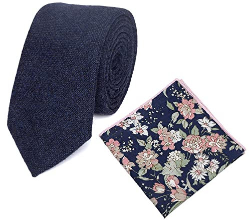 DB Dickie Bow Ensemble cravate et carré de poche en laine pour homme, Bleu marine, bleu et rose floral, taille unique