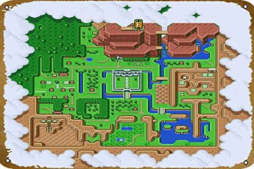 Link to the past Weltkarte Poster Videospiel Metall Blechschild Gaming Coole Wanddekoration Geschenke für Gamer 30,5 x 20,3 cm