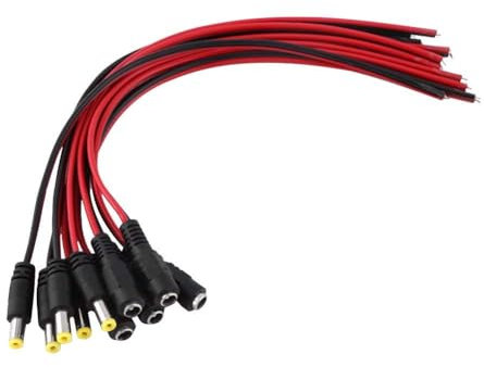 Agatige 10PCS DC Power Pigtail Cable, 5.5x2.1mm Macho Y Hembra DC Conector Plug, 12v 5a Barrel Jack Conector para CCTV Cámara De Seguridad Y Adaptador De Alimentación De Iluminación