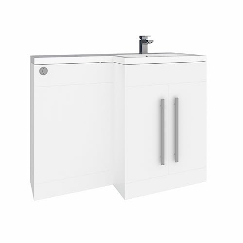 Aquariss 1100mm L Shape Right Hand Combination Vanity Unit Furniture Storage Gloss White Painting Sink Unit & BTW Toilet Unit - Flat Packed