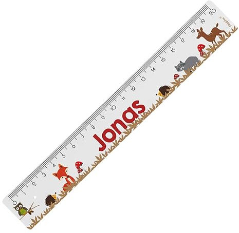 Striefchen® Lineal für Schule, Freizeit und Schreibtisch, bedruckt mit Wunschname und verschiedenen Motiven zur Wahl, Kunststoff, 2 Größen 20 cm, Waldtiere