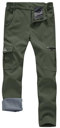 Rdruko Womens Waterproof Softshell Trouser Winter Warm Fleece Lined Hiking Trousers Ski Pants Army Green M