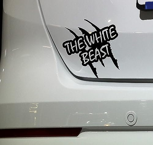 The White Beast - Auto Aufkleber | Weißes Auto Folie Sticker Vinyl Fahrzeugdekor Tuning Shocker Decal Heckscheibe Seitenscheibe SChwarz glanz