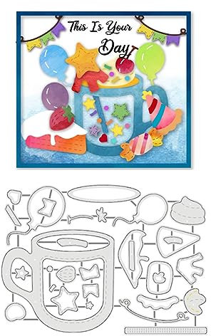 BENECREAT Birthday Cake Cutting Dies, Cup Cake Cutting Stencils Balloon Dessert Decorative Embossing Stencils for Scrapbooking, Photo Album, Greeting Card Making, 0.8mm Thick