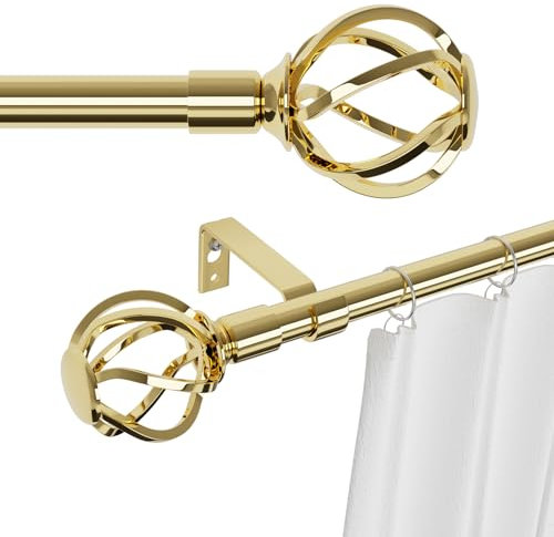 Asta per tende dorata da 182,9-365,8 cm con terminali a gabbia, resistente asta per tende per finestre con giunzioni regolabili, aste decorative per tende per patio esterno, porta scorrevole in vetro,