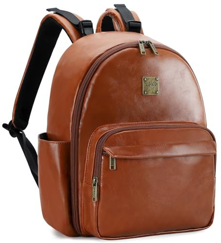 Tonyeee Wickelrucksack Klein Leder, Modische Mummy Bag Wickeltasche Rucksack wasserdicht Mit Wickelunterlage-02 Braun