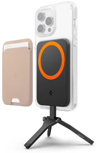 Spigen OneTap MagFit+ Tripod MagSafe Stand Holder, Doule-Sided Magnetic Attachment, Portable Mount, Compatible with MagSafe Accessories, Wallets, Cases, Ring, and iPhone 16,14,13,12 Models - Black