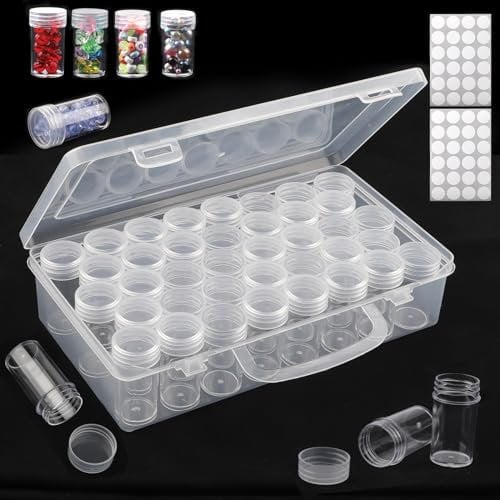 38 Grids Diamond Art Storage Box with 2 Sheets Sticker, Plastic Organizer Box for DIY Diamond, Beads, Glitter Rhinestones Crafts Jewelry