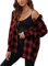 Zontroldy Chemise à carreaux en flanelle pour femme - Manches longues - Boutonnée - Chemisier à carreaux de buffle, noir/rouge, Taille M
