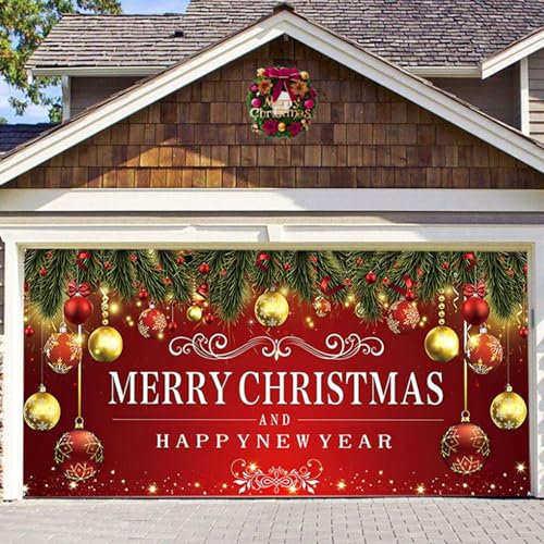 Yeory Weihnachtsgarage -Tür -Banner, 7x16ft Style 1 Große Frohe Weihnachten Garagentor Wandbilder, Weihnachtsfeiertags -Garagentor -Abdeckung, hängende Frohe Weihnachten Banner Fotografie Hintergrund