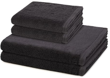 Vossen - 4 teiliges Frottier-Set - Vegan Life (2 X Handtuch 2 X Duschtuch im Set) - 580 g/m2 - Baumwolle - Frottee - saugstark - weich und flauschig - Anthrazit