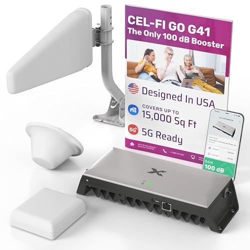 CEL-FI GO G41 | Mobile Phone Signal Booster for Home | 4G, 5G, EE, Three, O2, and Vodafone | Up to 15,000 Sq Ft Coverage | 100 dB Cell Phone Signal Booster | Ofcom Approved | 1 Antenna Kit