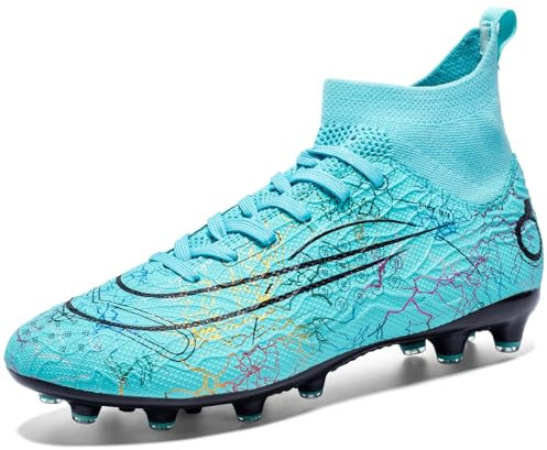 PiDaGlobal Fußballschuhe Herren Professionelle Kinder High Top Kunstrasen Fussballschuhe Stollenschuhe Kickschuhe Jugendliche Athletics Trainingsschuhe Outdoor Sportschuhe 40EU Türkis