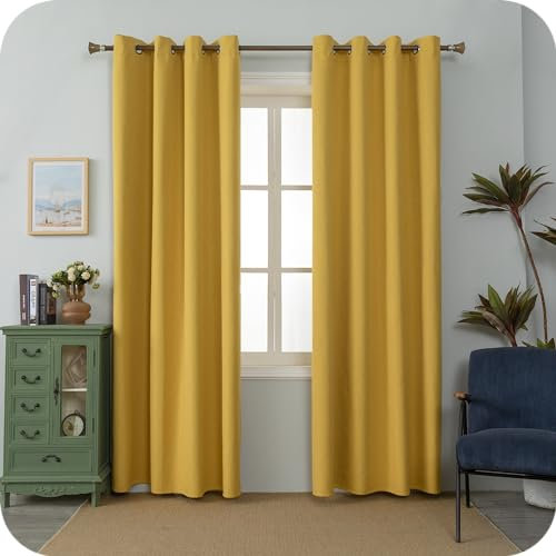GIRASOLE HOME 1 Paar Barbados Thermo-Vorhänge, 100 % Verdunkelung, 2 Paneele à 140 x 300 cm, mit Ösen, Gelb