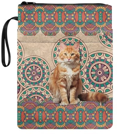 Poceacles Boho Mandala Cat Print Book Sleeve for Book Lovers Book Protector Book Covers for Paperbacks Polyester Durable Book Sleeves, CZ25
