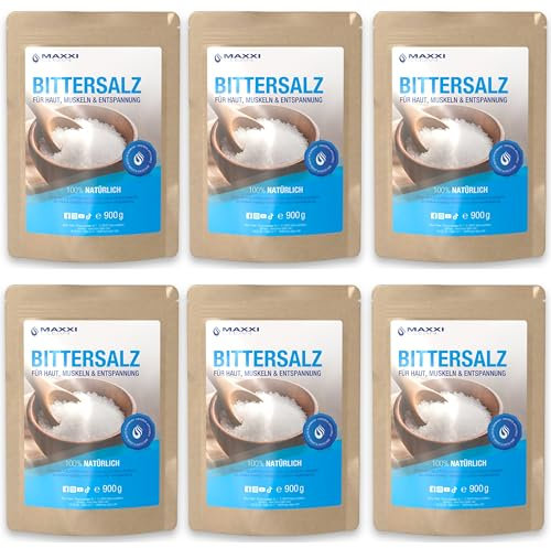 Maxxi Clean | 5x 900 g (+1 gratis) hochreines Bittersalz | Badesalz für Wellness & Körperpeeling | Epsom Salt zur puren Entspannung für Muskeln, Haut und Seele | Magnesium geeignet zur Gartenpflege