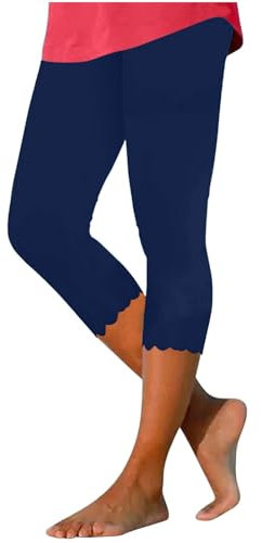 Legging court pour femme - Extensible - Pour jogging, yoga, course à pied - Taille élastique - Longueur 3/4 - Pantalon capri léger et serré - Pantalon court de sport, Bleu marine 5., L