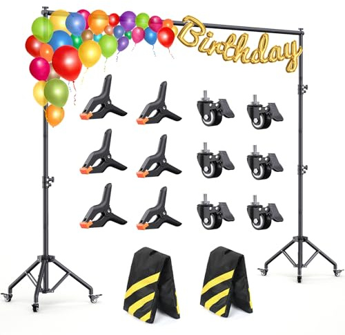 Backdrop Stand with Wheels 10x7.5Ft (WxH), Photo Backdrop Stand Easy to Move,Heavy Duty Back Drop Adjustable Stand for Parties,Banner Stand Photography and Video Studios