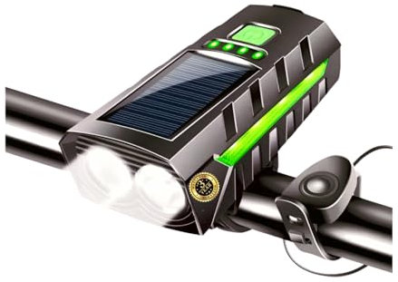 GOCYCLEPRO Luz Bicicleta Delantera, Carga Solar y USB, Luces Bicicleta Alto Brillo Y Potencia Led, Impermeable Ipx 5, Función Powerbank, Única 3 Años Garantía. (Verde)