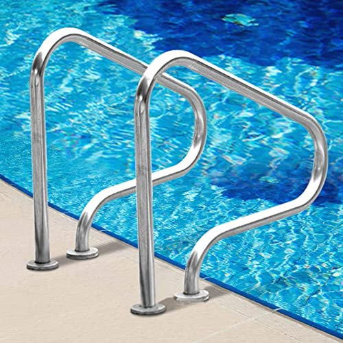 Pool Handlauf Pool Rampen Pool Hand Schiene, Einfach Zu Montieren Handlauf 304 Edelstahl Pool Treppe Schiene Mit Montageplatte Und Griff Abdeckung,Silber