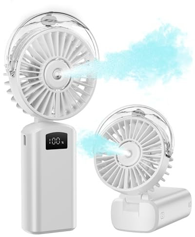 Gaiatop Portable Handheld Misting Fan, 180° Foldable for Desk Use, 3 Speeds, Max 6.5H Working Time, Small Personal USB Rechargeable with LED Display, Cooling Water Mist Spray for Travel Outdoor Makeup