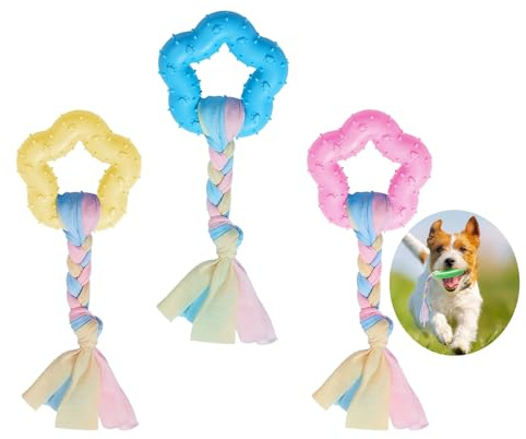 NIYATA 3 Pièces Chiot Jouet Petit Chien, Jouets à Mâcher pour Chiens | Jouets de Dentition pour Chiots,pour Santé Dentaire,Soulage l'Anxiété (Rose,Jaune,Bleu)