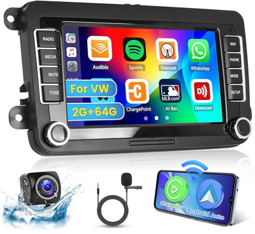 [2G+64G] Hikity Autoradio Navi Für VW Golf 5 Golf 6 T5 Touran EOS Polo Passat Sharan Android Wireless Carplay 7 Zoll Bildschirm Radio mit Android Auto GPS WiFi Rückfahrkamera FM RDS DSP SWC MIC