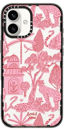 CASETiFY Impact iPhone 16 Plus Case [Slim / 8.2ft. 4X Military Grade Drop Protection/Wireless Charging Compatible] - Cheetah Paradise Pink - Clear Black