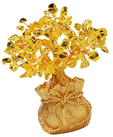 TOPBATHY 4 Stück Citrin-Geldbaum chinesische Dekoration Feng-Shui gelbe Dekorationen Geldanlage bürodeko büro Dekoration Kristall-Baum- Geldbaum basteln Harz Golden