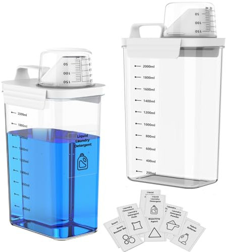 Anhow 2 Pezzi Dispenser Detersivo Lavatrice, 2300 ML Contenitore Detersivo Polvere Sigillato con Misurino y Maniglie Dosatore Detersivo Lavatrice per Detersivo in Polvere e Liquidi