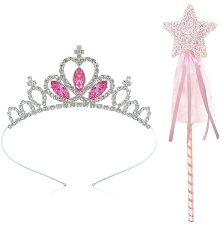 Cosysparks Prinzessin Krone Fee Wand Prinzessin Dress Up Haarschmuck Mädchen Haarzubehör Geburtstag Tiara Geschenk für Mädchen 3-12 Jahre