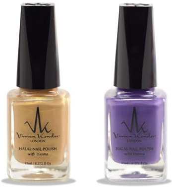 (2Pcs Set) Henna Infused Halal Nail Polish Water Permeable Nail Polish Vegan Long lasting Nail polish (Aladdin, Golden Beige)
