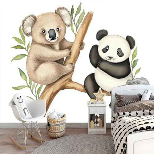 Fototapete Aquarell-Handzeichnung eines Koala-Panda 250 x 175cm Tapete Fototapeten Vlies Tapeten Vliestapete Wandtapete moderne Wand Schlafzimmer Wohnzimmer Büro Sonnenuntergang