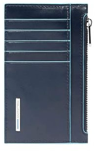 PIQUADRO – Portacarte Blue Square – in Pelle – Protezione RFID, 10 fessure per carte, 1 comparto interno e porta monete – Colore Blu Notte – Unisex