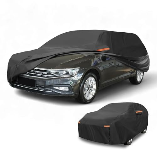 Partuto Waterproof All-Weather Universal Car Cover with Right Side Zipper, 190T-PU Black Fits for Wagon 190 - 199 Length
