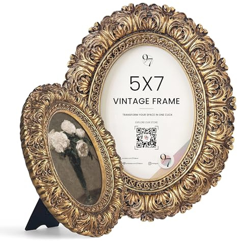 97 Decor Gold Oval Picture Frame 5x7, Vintage Ornate Floral Photo Frame