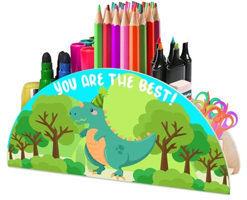 AUNGKWANG Dinosaurier Stiftehalter Kinder Stifte Organizer, Multifunktions -Organisator für Kinder Büromaterial, Schreibtischorganizer aus Holz, Schule Bleistift und Andere Schreibwaren Aufbewahrung